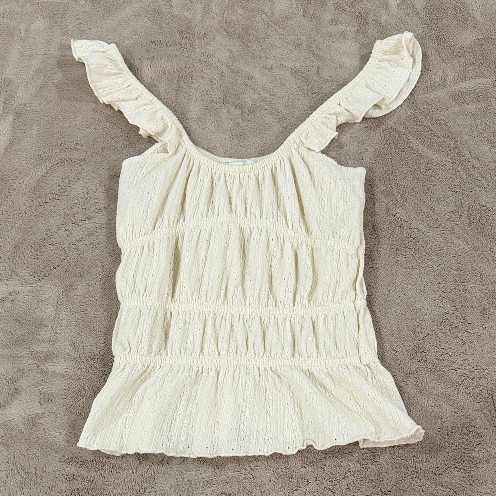 Topshop Cream Ruffle Blouse